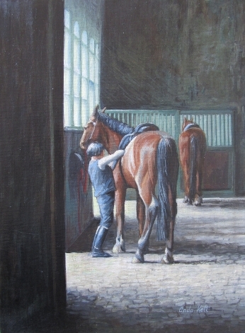 Tacking up in Hollandische Manege in Amsterdam.