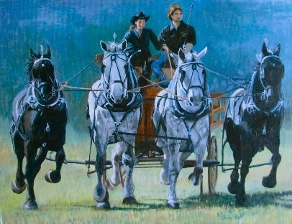 Percherons, 4 abreast.