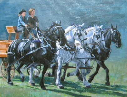Percherons, 4 abreast.